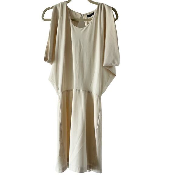 Ark & Co Dresses & Skirts - Ark & Co Cold Shoulder Sleeve Open-Back Midi Shift Dress Bone Cream Womens M